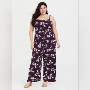 Torrid Burgundy Floral Challis Wide Leg Jumpsuit | size 00